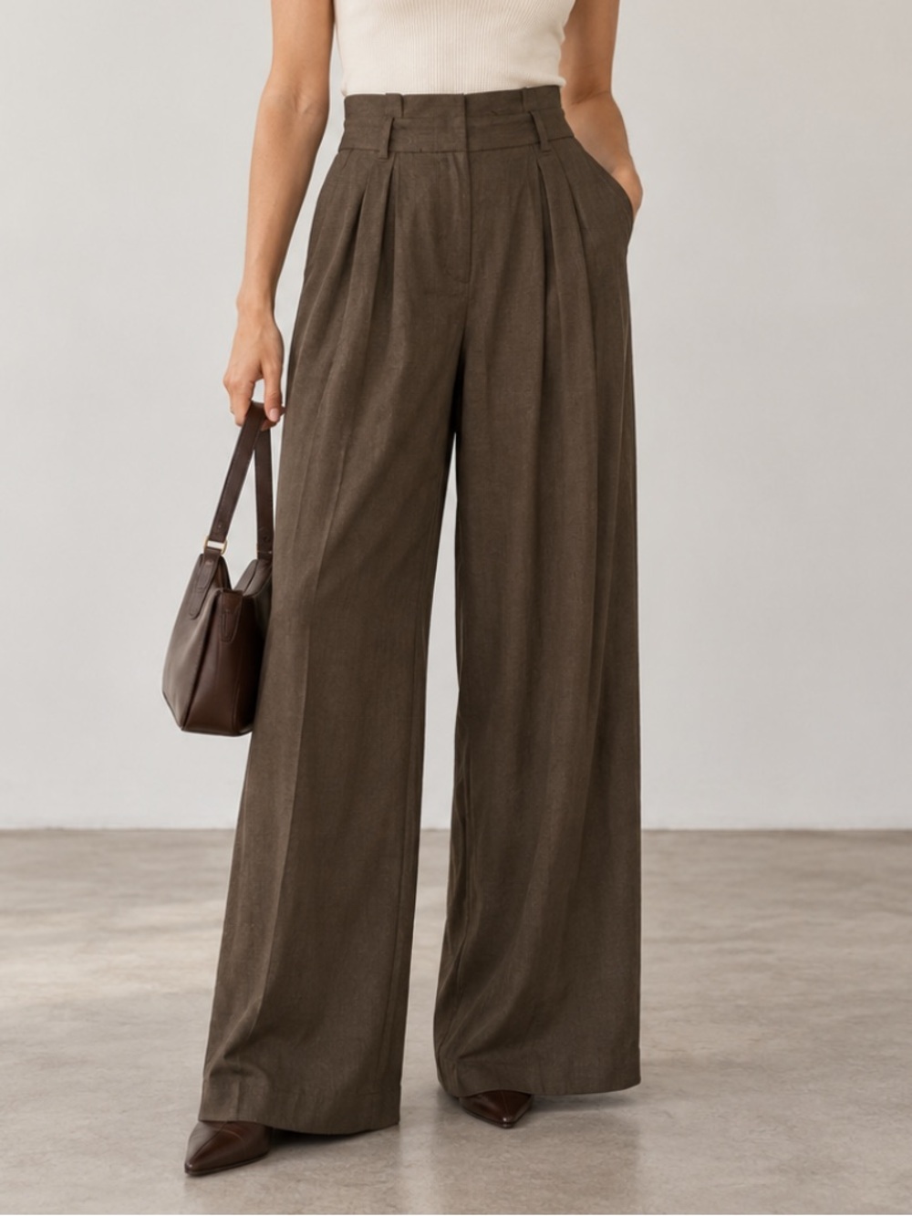Express Wide Leg Super High Rise Linen Trouser Paperbag Pleated Pant Green 6